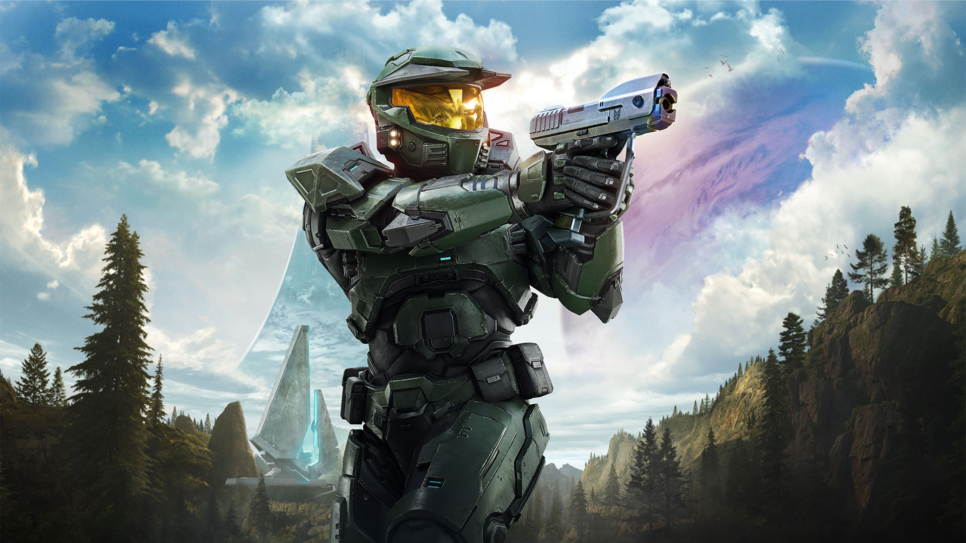 Halo: Campaign Evolved cover art depicting the Master Chief on the surface of Alpha Halo wielding an M6D Magnum.