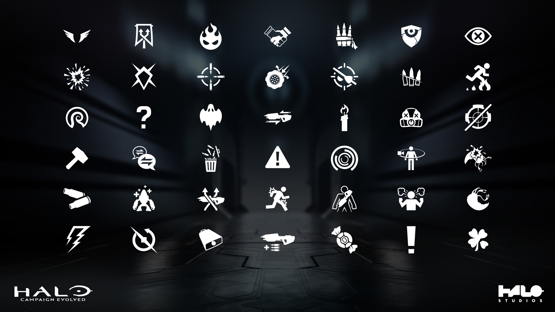 A chart featuring all 42 icons for the skulls in Halo: Campaign Evolved.