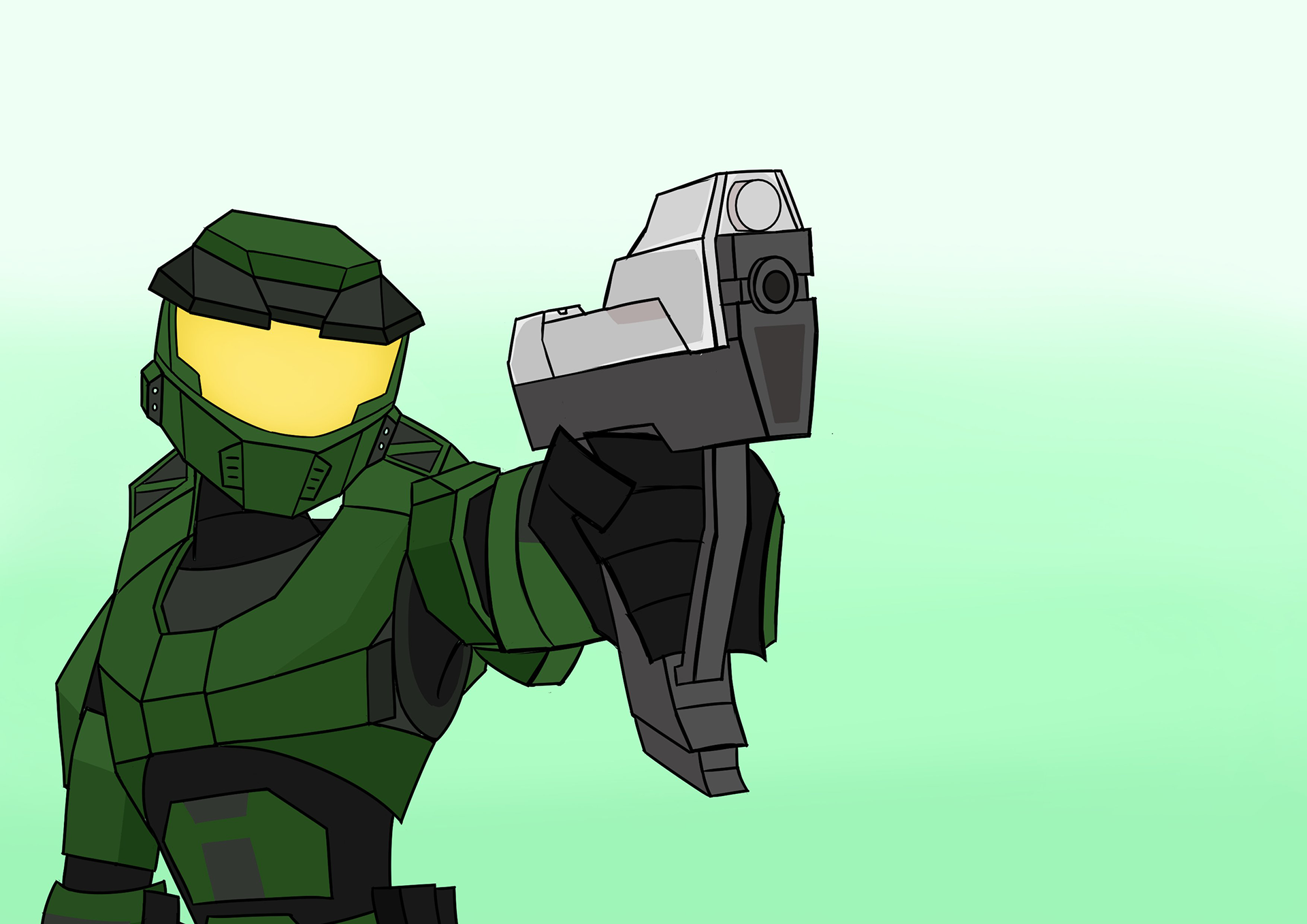 Master Chief holding a Magnum.