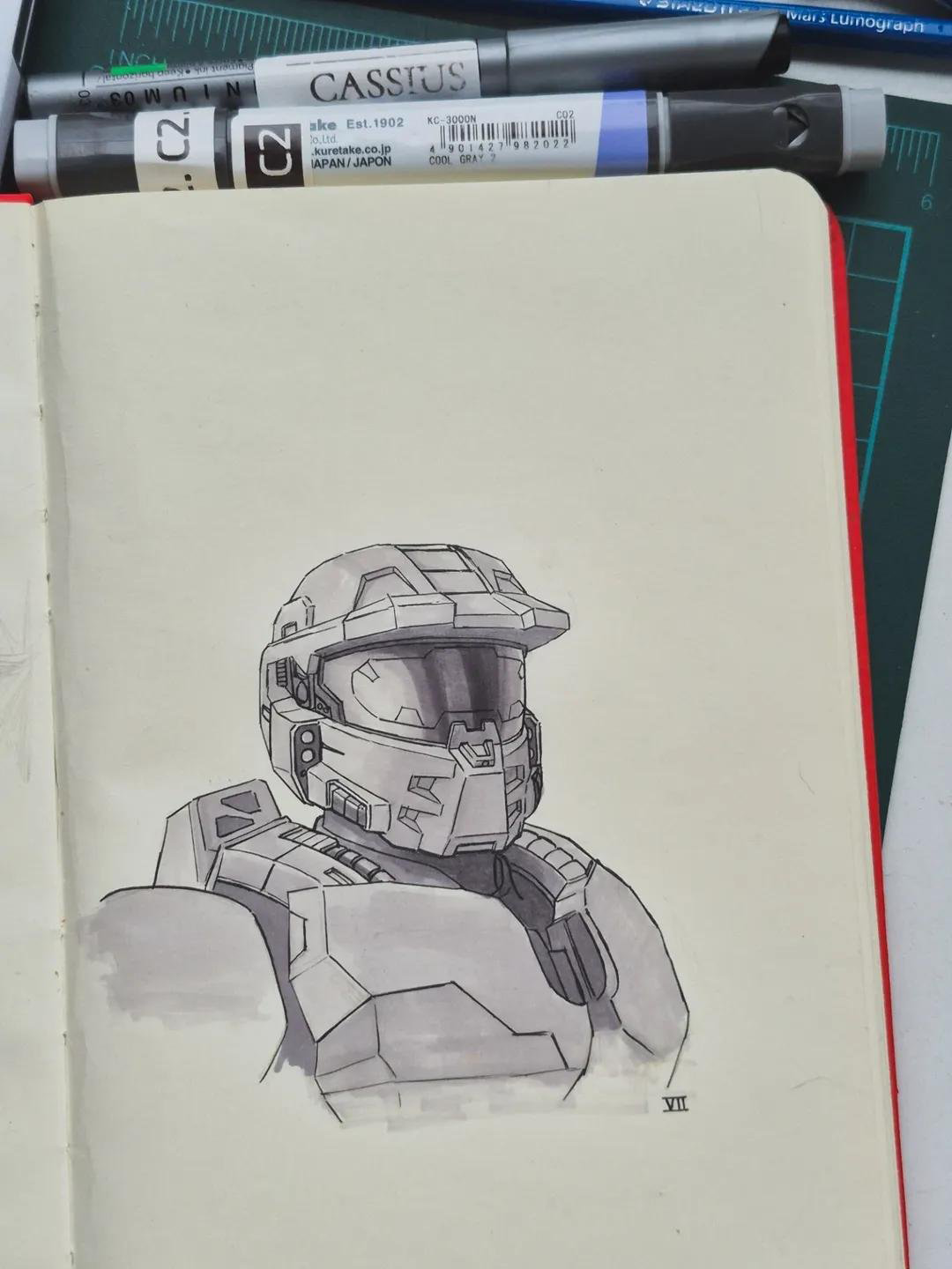 A pen sketch of Master Chief