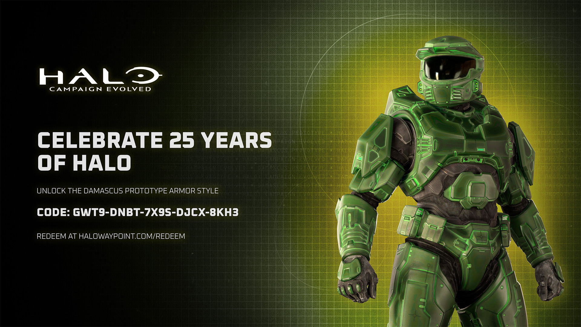 Damascus Prototype Armor Style. Click on the link in copy to redeem the code on Halo Waypoint dot com.