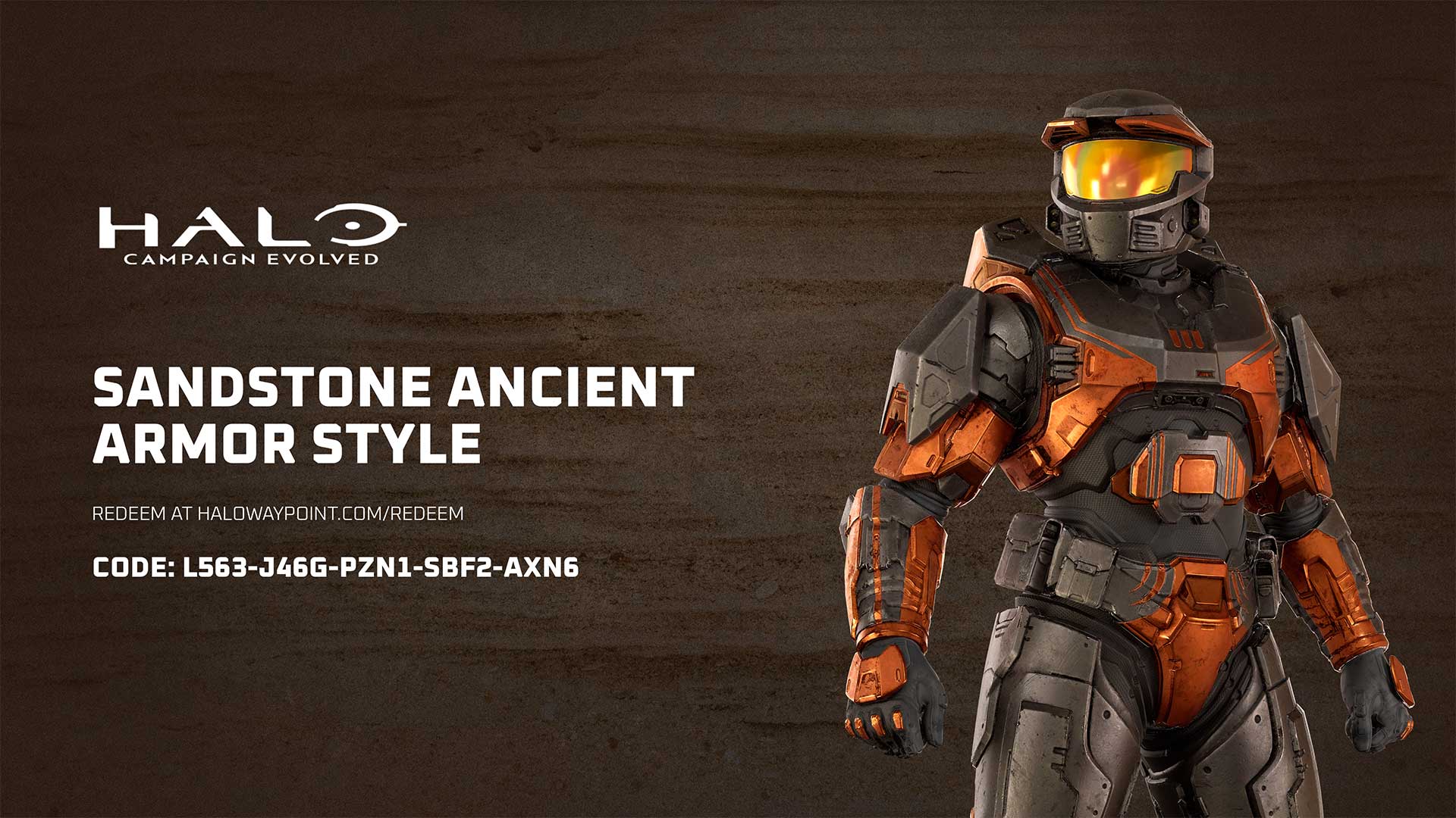 Sandstone Ancient Armor Style. Click on the link in copy to redeem the code on Halo Waypoint dot com.