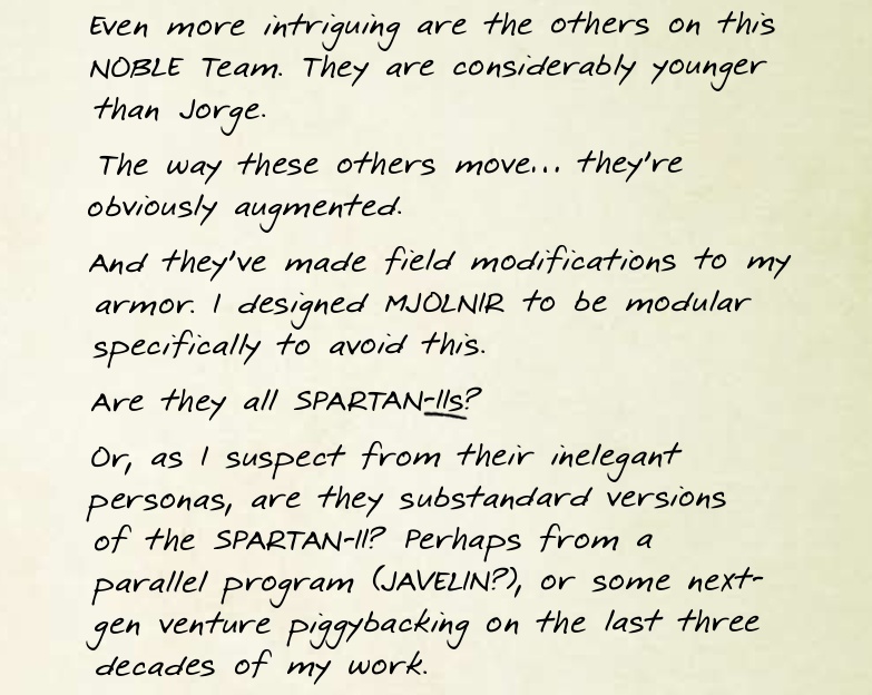 Excerpt of Dr. Halsey's journal regarding her observations of Noble Team