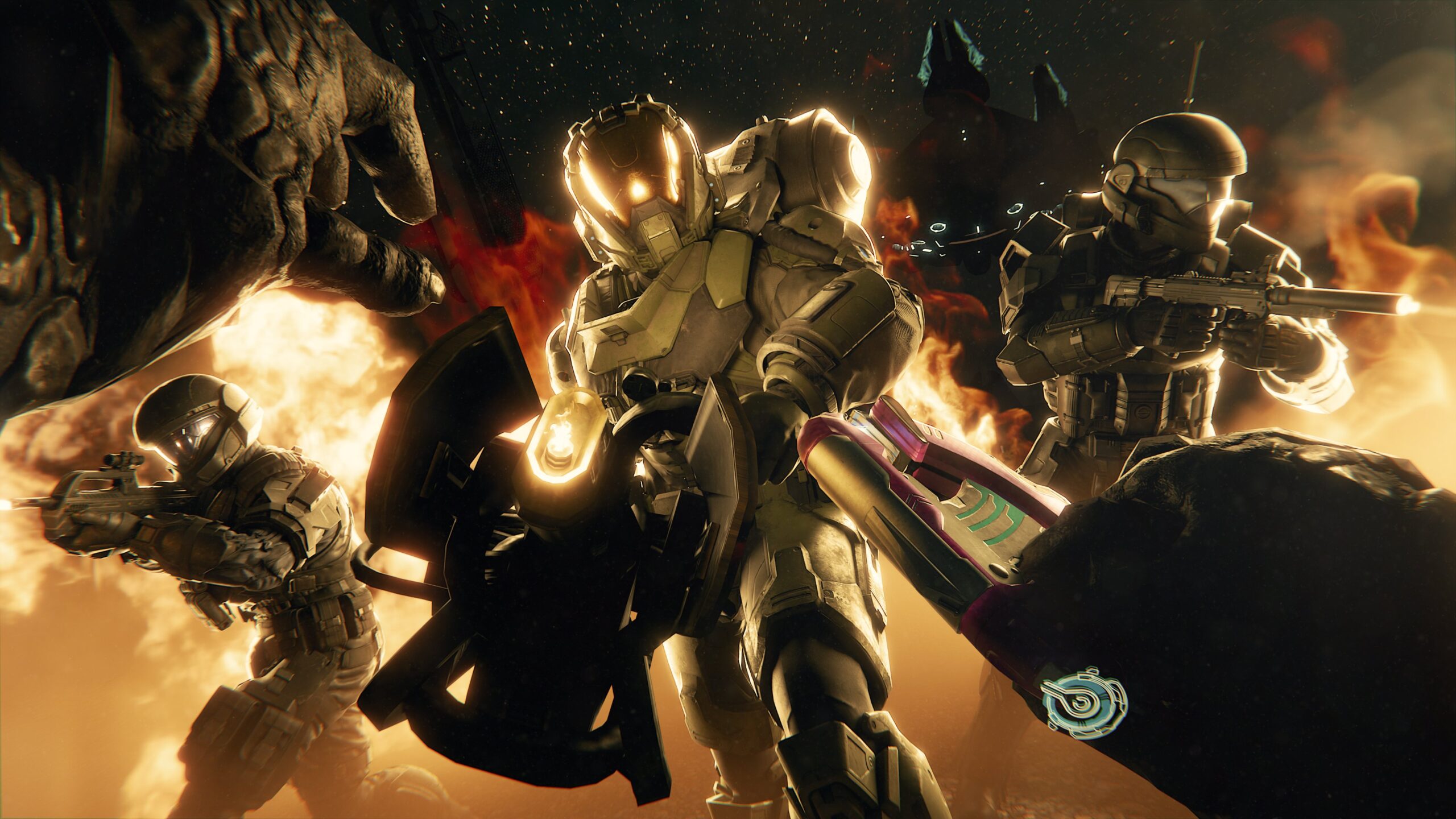 Art by B_does_stuff. A Spartan and ODSTs approach from a Grunt's point-of-view.