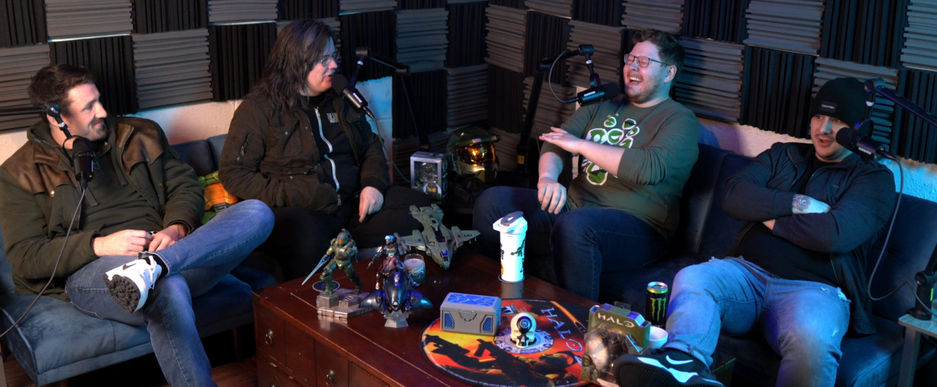 4 members of JumperScape Media recording a podcast