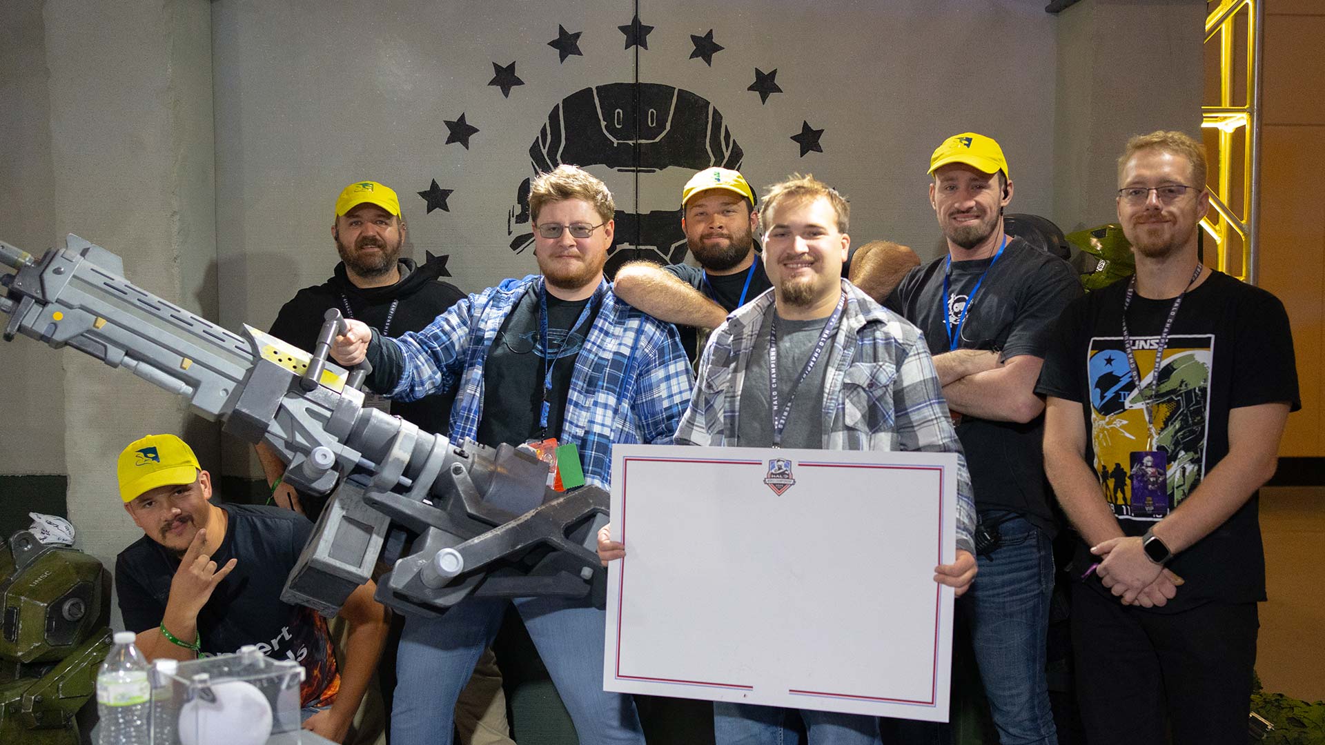 A group of 7 friends comprising the group JumperScape Media at Halo World Championship