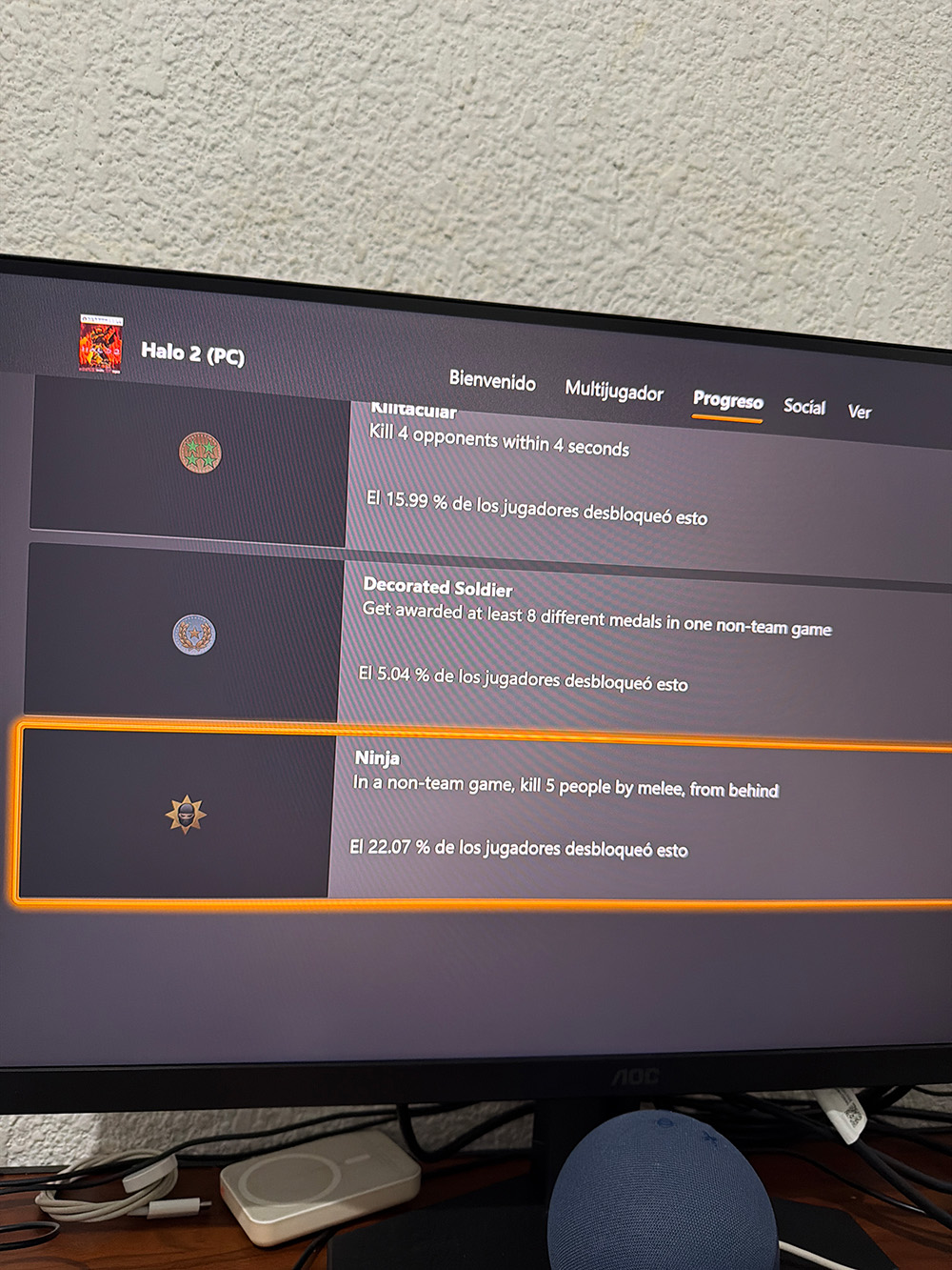 Halo 2 achievements awarded to BegunFlea183646. The "Ninja" achievement for sneak-attack melee kills is highlighted.