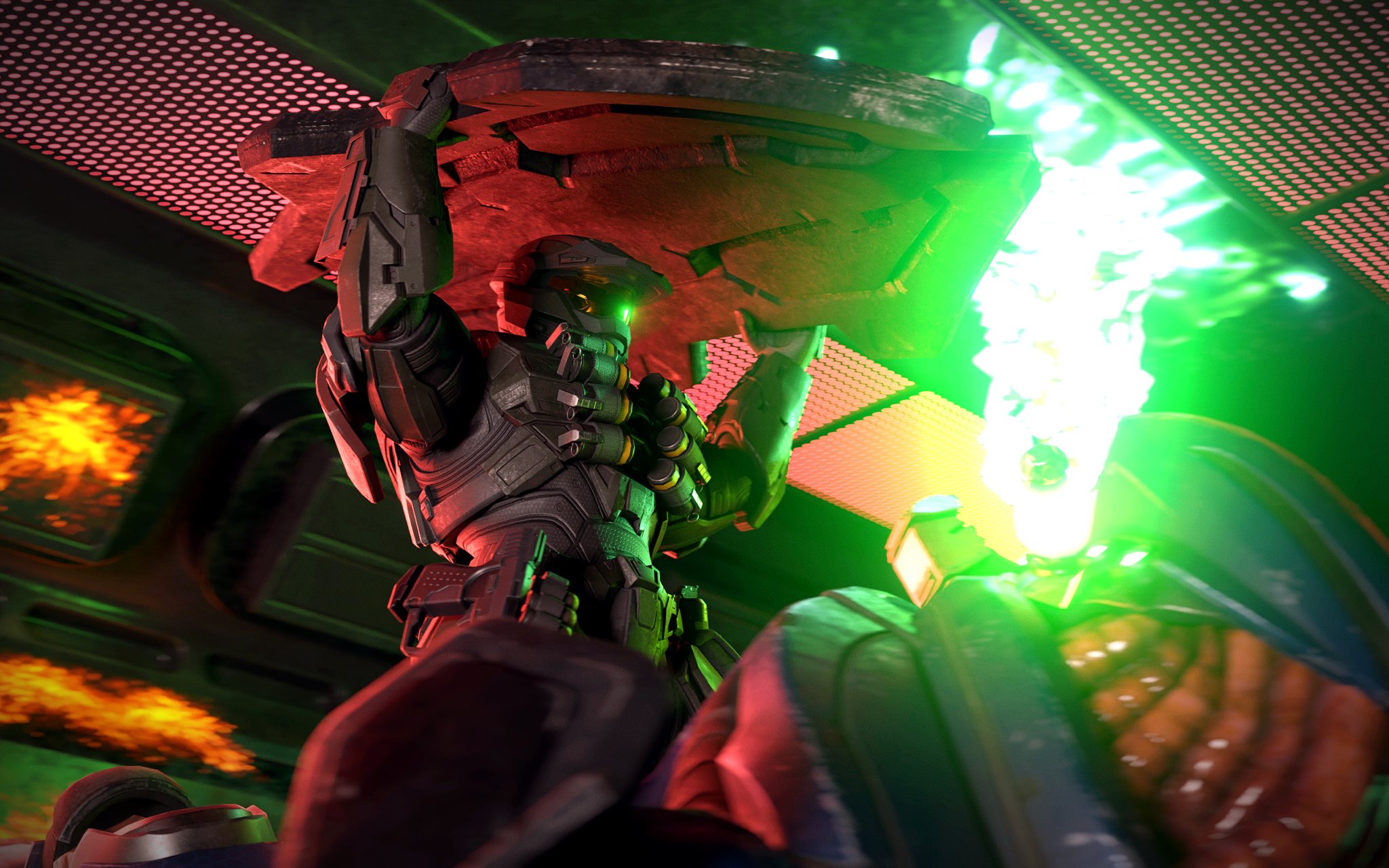 Art by EvenManatee887. A Spartan uses a Hunter's own gauntlet shield to pulverize the prostrate foe.