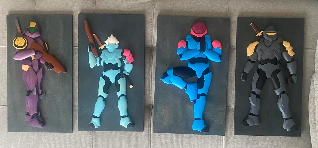 Custom Spartan wood cuttings by GiantSquishyBear.