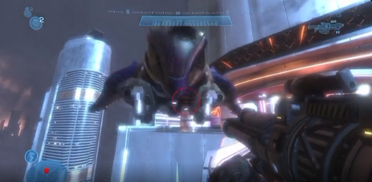 Still from a gameplay video by MeatyHarley. A breakaway Banshee pivots to ram the player.