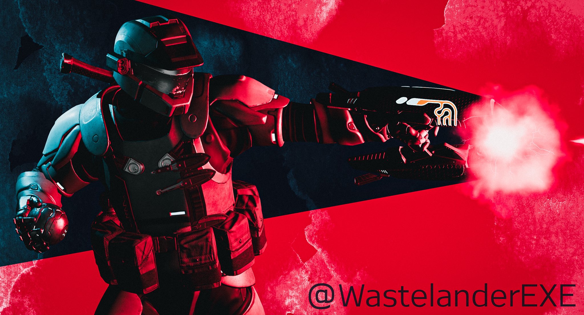 Art by WastelanderEXE. A Spartan blasts a plasma rifle at an unseen foe.