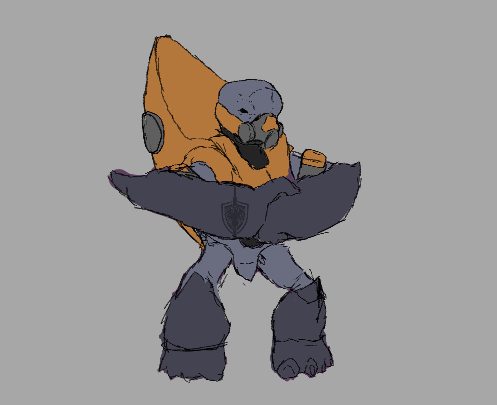 Art by sol. A Grunt menacingly pounds a fist into his opposing palm.